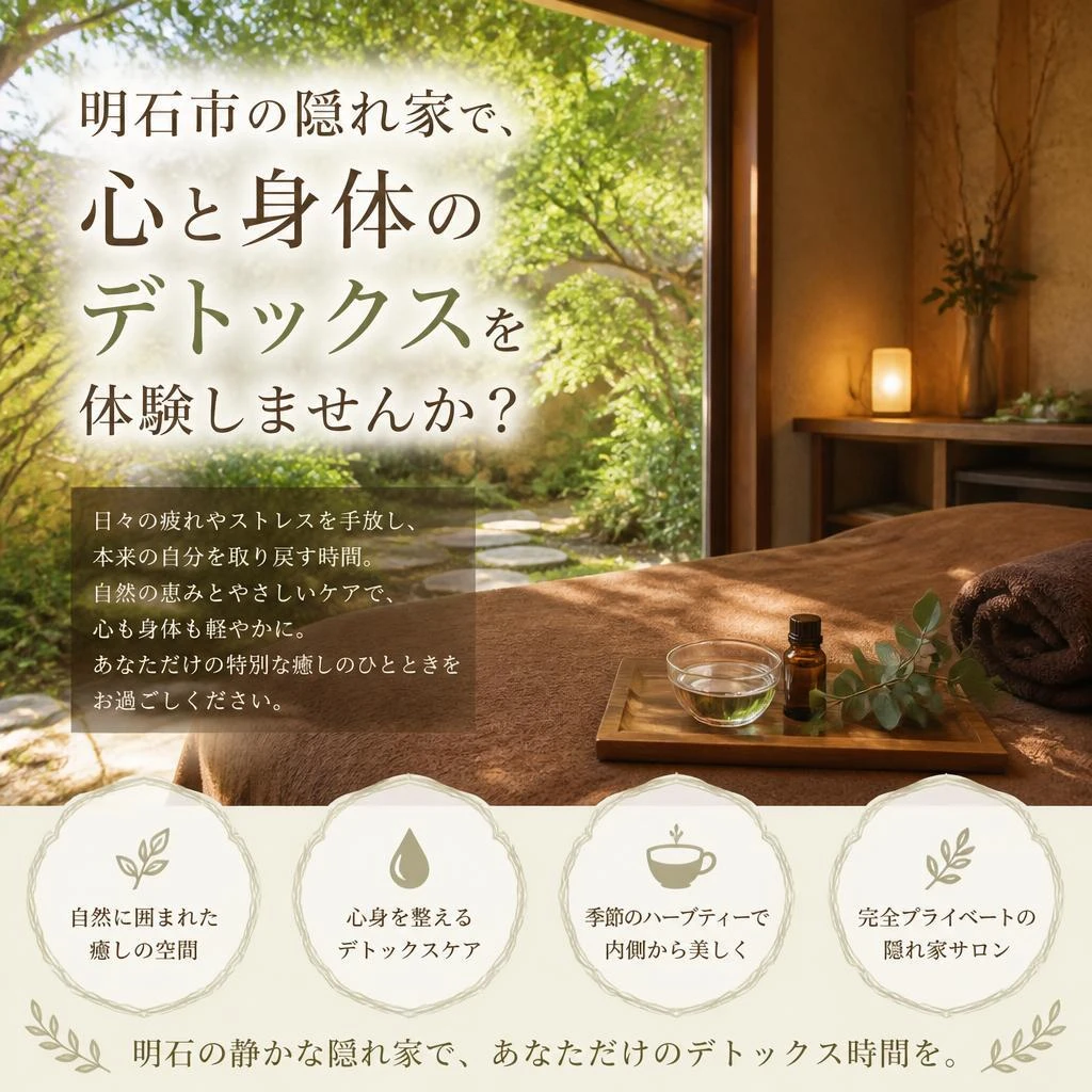 明石市の隠れ家で、心と身体のデトックスを体験しませんか？