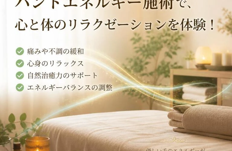 痛みを軽減するためのハンドエネルギー施術で、心と体のリラクゼーションを体験！
