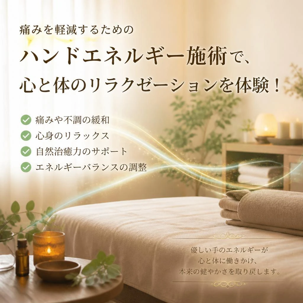 痛みを軽減するためのハンドエネルギー施術で、心と体のリラクゼーションを体験！