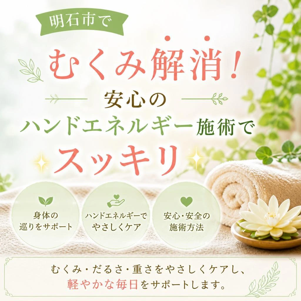 明石市でむくみ解消！安心のハンドエネルギー施術でスッキリ