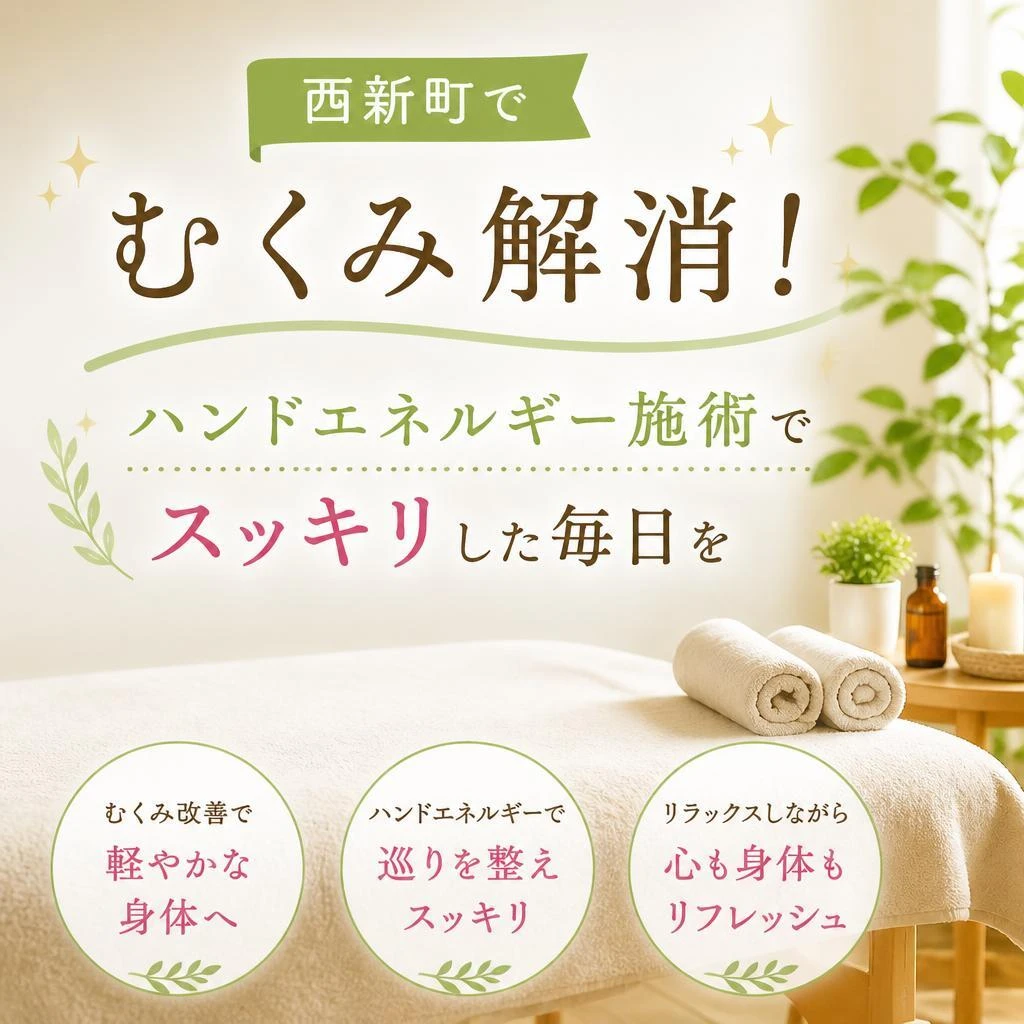 西新町でむくみ解消！ハンドエネルギー施術でスッキリした毎日を